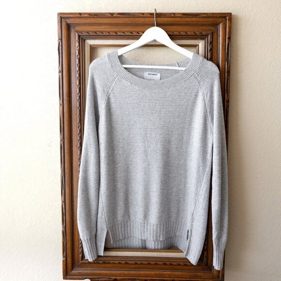 Old Navy Sweater Sz M Gray Marl Lightweight Knit Long Sleeve Boatneck Textured - Picture 1 of 5